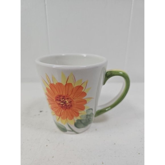 Dansk Handpainted Mug Ceramic Lemon Zest Yellow & Red Sunflower Coffee Tea - Picture 1 of 4